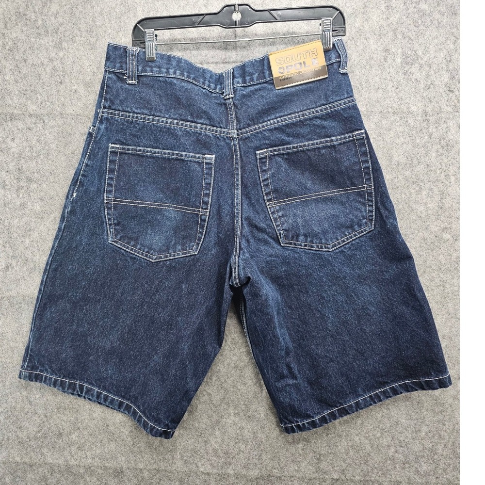Southpole Mens Baggy Denim Shorts Dark Wash Blue Y2K Streetwear Size 34 RN82628